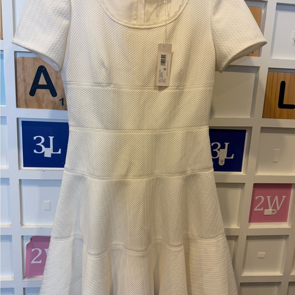 NWT Rebecca Taylor Sz 6 White Textured Short Sleeve Dress - Picture 2 of 5